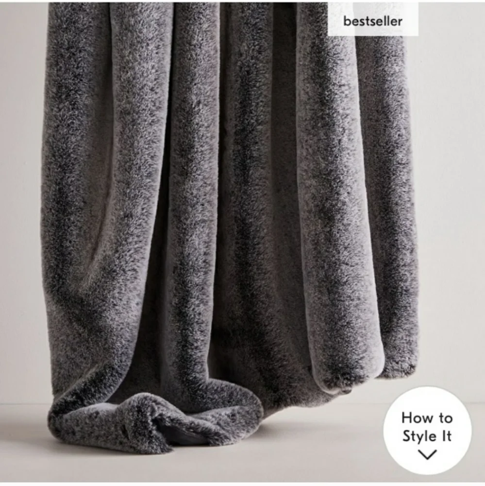 West Elm NWT Faux Fur Oversized Throw - Chinchilla Slate - 60''x80''